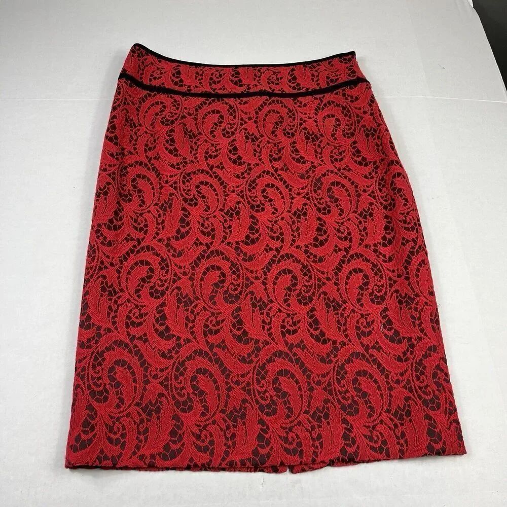 Magaschoni Pencil Skirt Paisley Lace Textured Dark Academia Side Zip Size 12